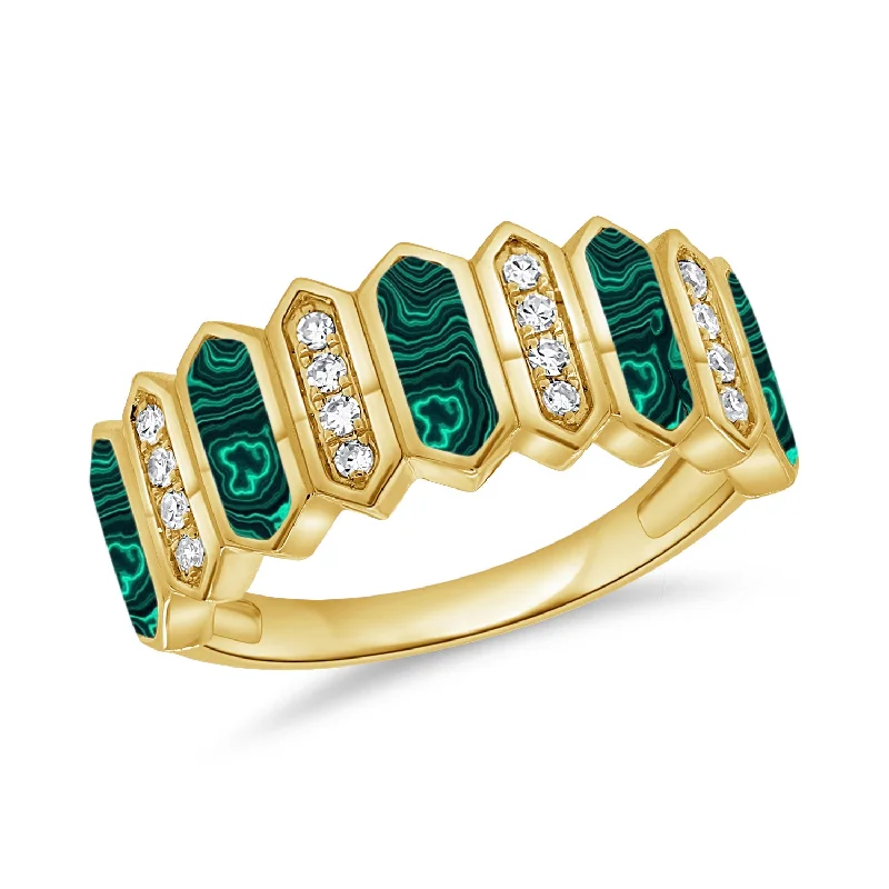 women's engagement rings with bezel setting -Striking Geometric Ring with 1.64 Carats of Malachite and Diamonds