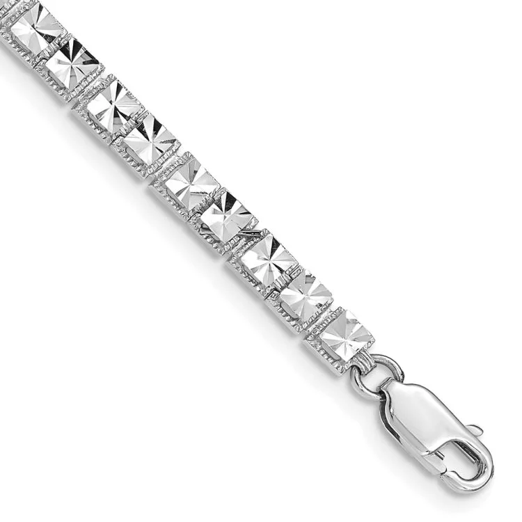 women's bracelets with charm embellishment -14K White Gold Diamond-Cut Bracelet