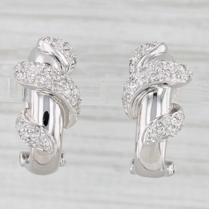 women's earrings with classic pearls -0.50ctw Diamond Wrapped J-Hook Earrings 18k White Gold Omega Backs