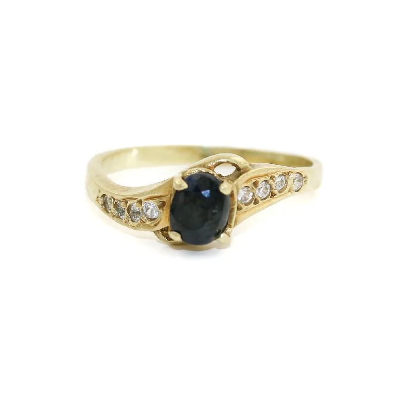 women's engagement rings with hidden halo -Vintage 14k Gold Dark Stone x Diamonds