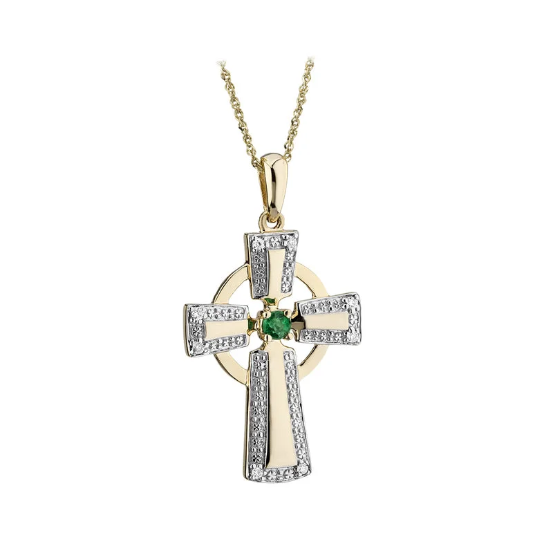 women's necklaces with pendant and chain set -9K Gold Diamond & Emerald Cross *Limited Stock*