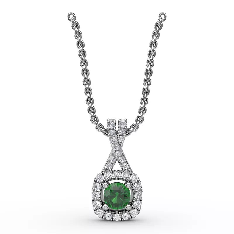 women's necklaces with contemporary look -Fana Halo Emerald and Diamond Pendant 1631