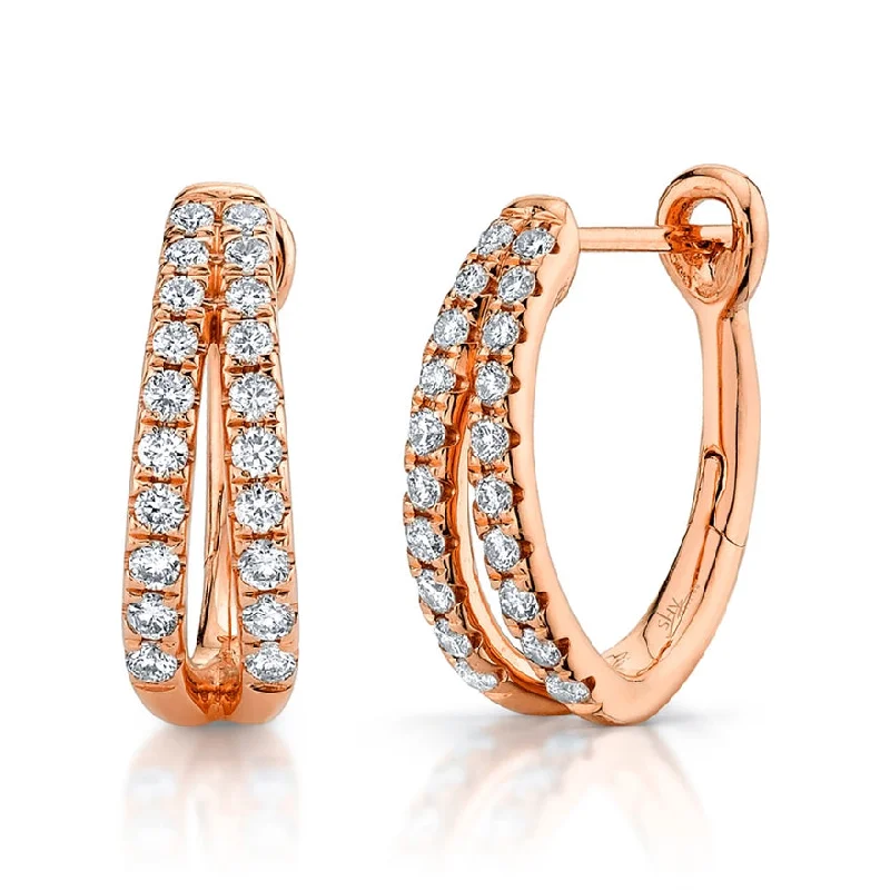 women's earrings with stacked diamonds -14K Rose Gold Diamond Oval Hoop Earrings