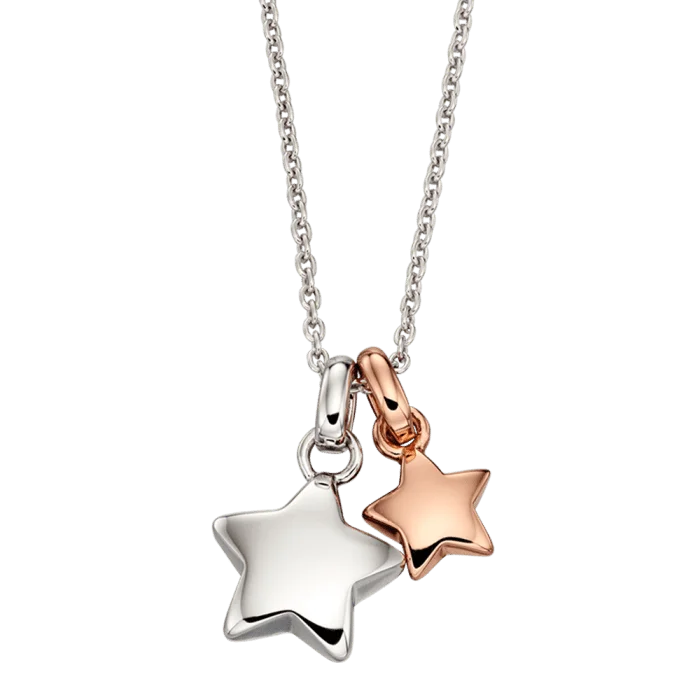 women's necklaces with vintage pendant -Little Star Rose Gold and Sterling Silver Suki Double Star Pendant