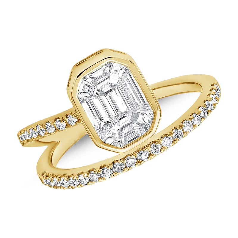 women's engagement rings with white gold band -Elegant Diamond and Baguette Wrap Ring in 14K Gold