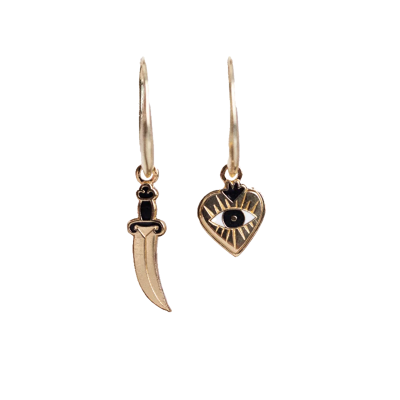 women's earrings with sparkling crystals -Heart & Dagger Drop Earrings