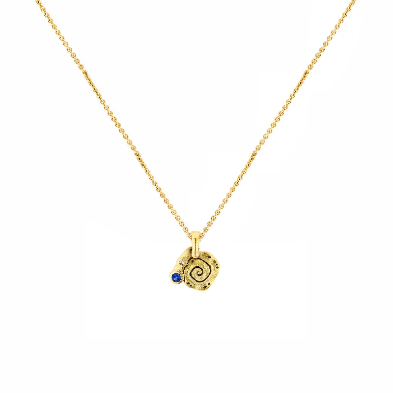 women's necklaces with teardrop pendant -18 Karat Yellow Gold Flora Snail pendant with Diamond and Sapphire