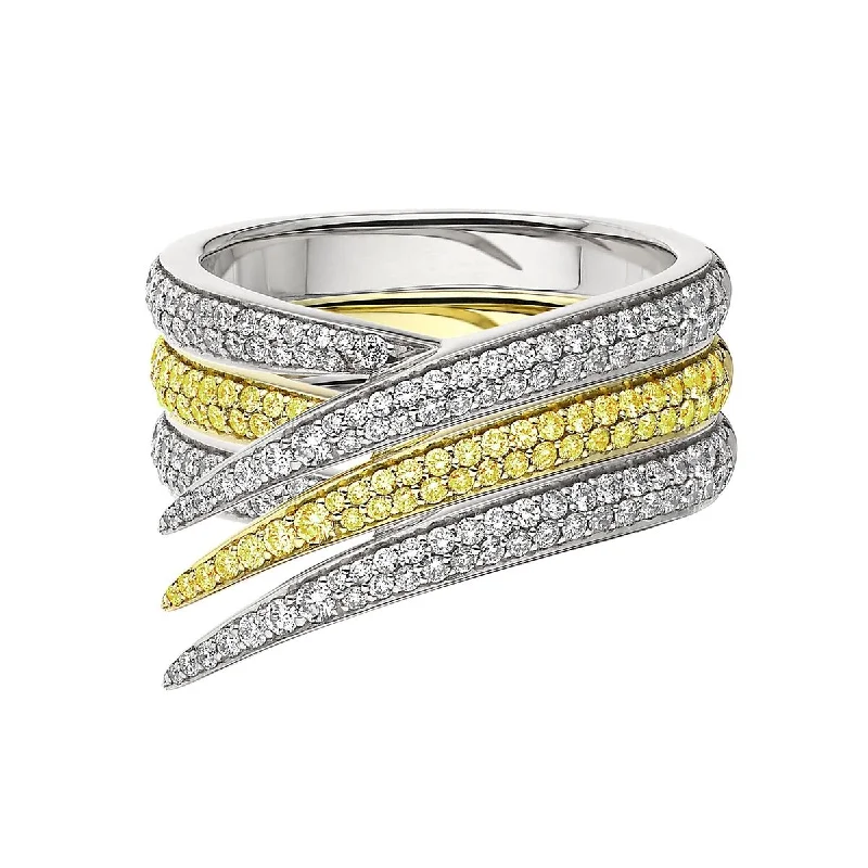 women's engagement rings with infinity symbol design -Interlocking Stacked Ring - 18ct White and Yellow Gold & Yellow Sapphire and White Diamond