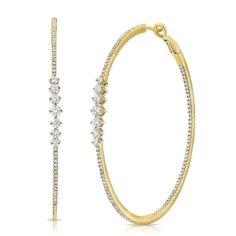 women's earrings with princess-cut diamond -14K Yellow Gold Diamond Inside-Out Hoop Earrings