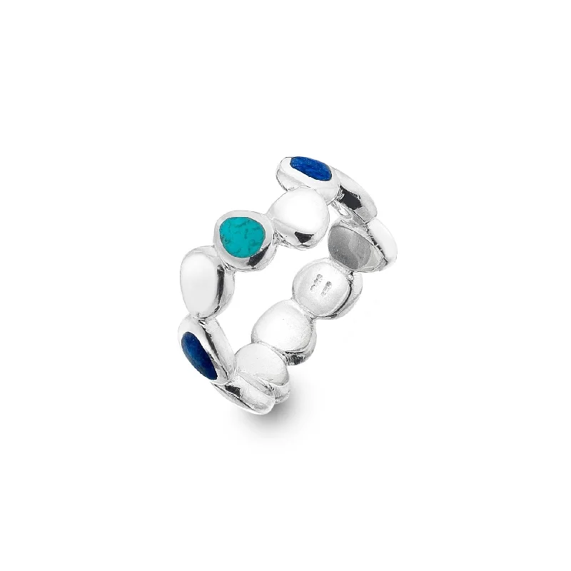 women's rings with multi-stone setting -Sea Gems Silver Turquoise and Lapis Pebble Ring