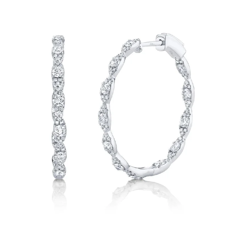 women's earrings with cubic zirconia -14K White Gold Diamond Hoop Earrings