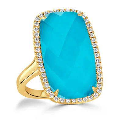 women's engagement rings with milgrain detailing -18K Gold Turquoise Diamond Halo Ring