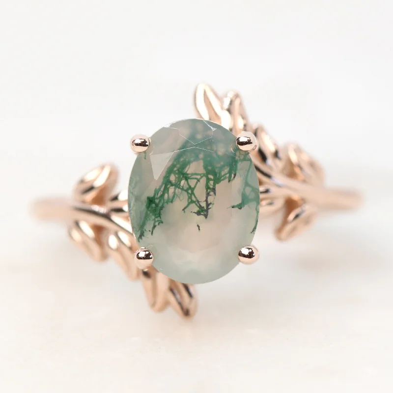 women's rings with twist design -Sara Ring with an Oval Moss Agate - Made to Order, Choose Your Gold Tone