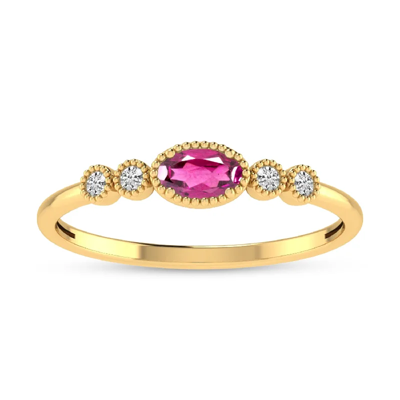 women's engagement rings with black diamond -14K Yellow Gold Oval Pink Tourmaline and Diamond Stackable Ring RM4307X-JUN