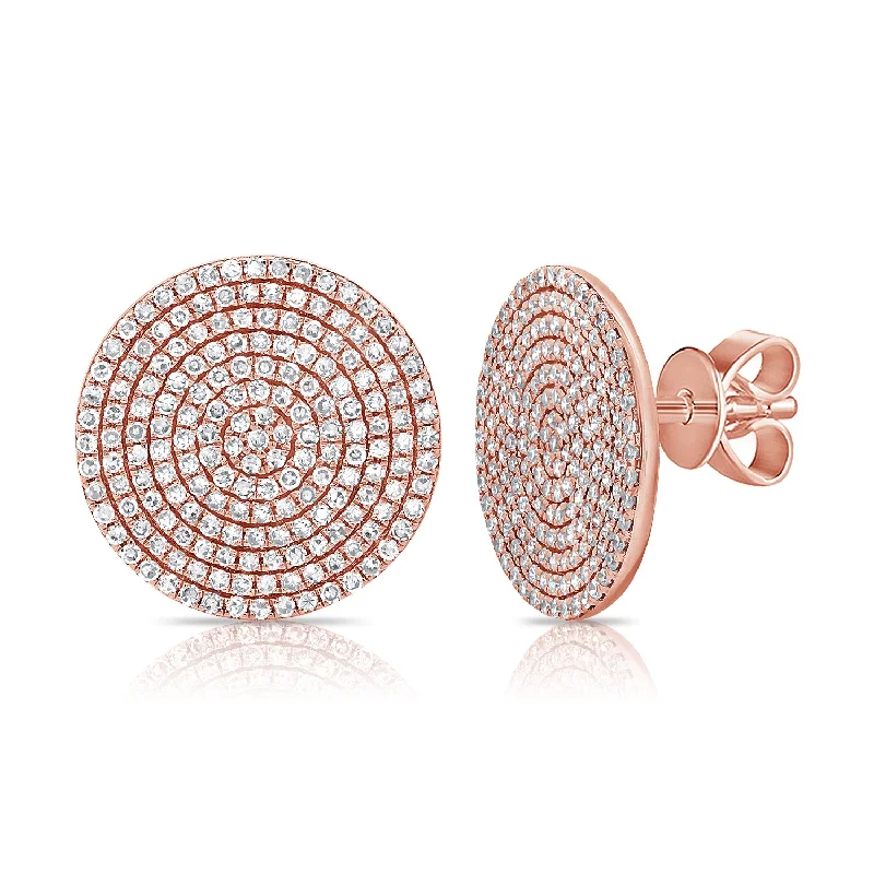 women's earrings with dainty chains -14K Rose Gold Diamond Extra Large Disc Earrings