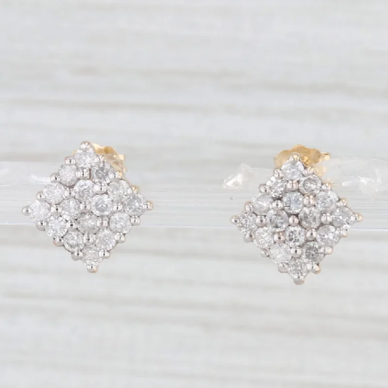 women's earrings with contemporary style -1ctw Diamond Pave Square Stud Earrings 14k Yellow Gold