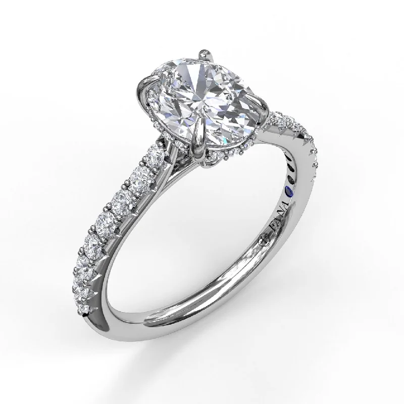 women's engagement rings with custom engraving -Fana Classic Oval Cut Solitaire With Hidden Halo 3025