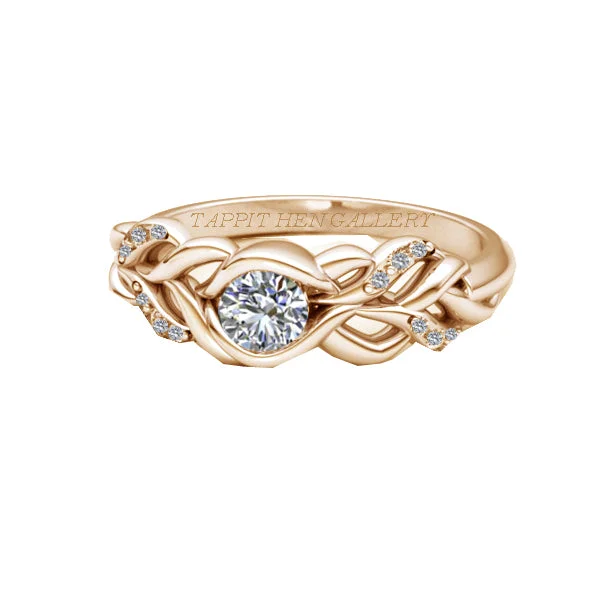 women's engagement rings with large center stone -CELTIC PLEAT PAVE RING WITH FLUSH SET DIAMOND IN 9 CT YELLOW GOLD