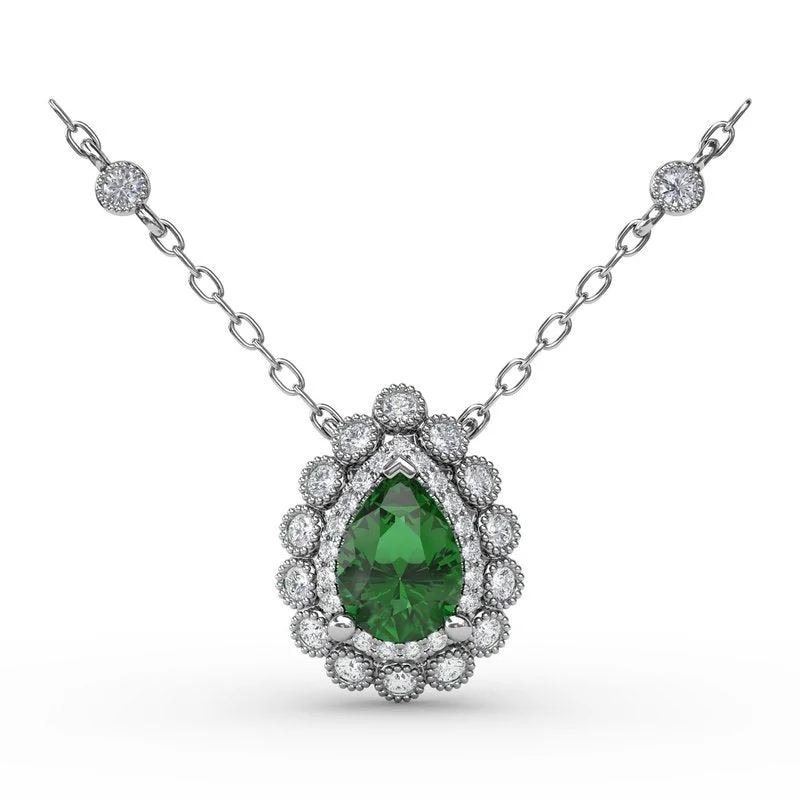 women's necklaces with heart-shaped pendant -Fana Floral Teardrop Emerald and Diamond Pendant P1768E