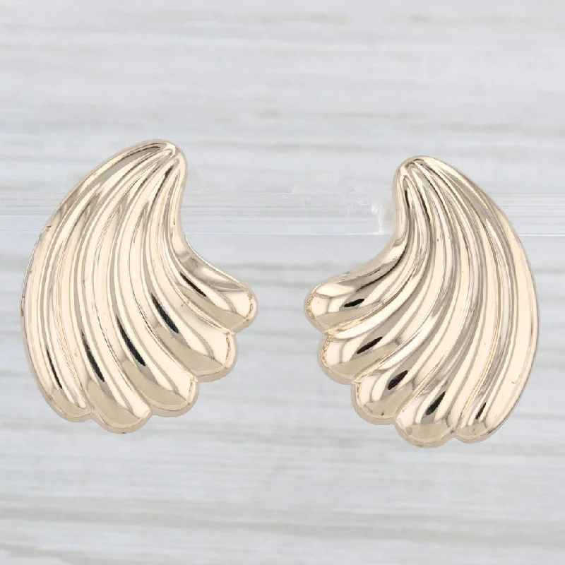 women's earrings with hoop style -Scalloped Shell Earrings 14k Yellow Gold Drops