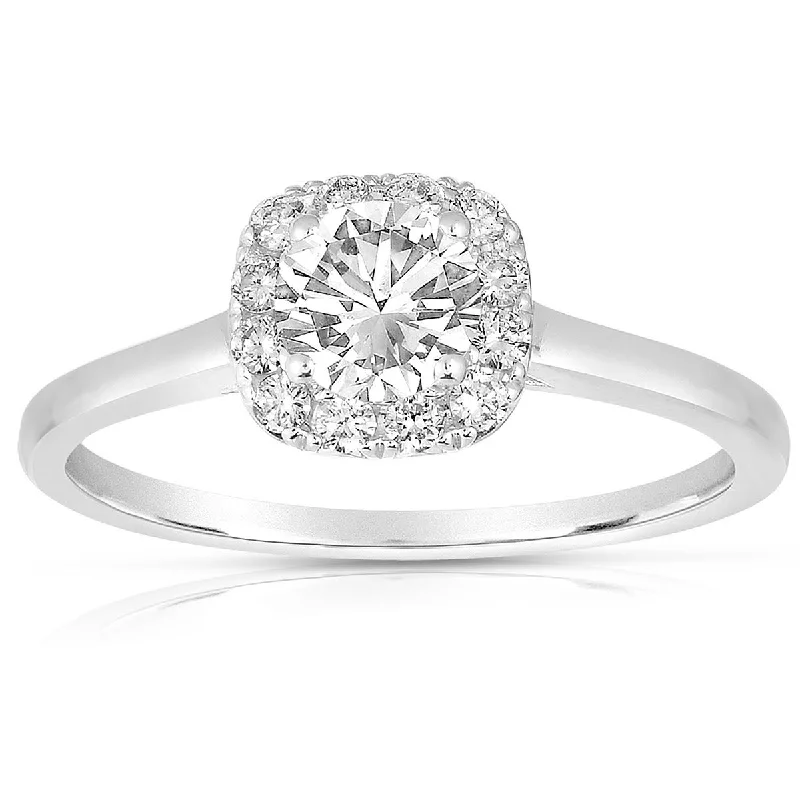 women's engagement rings with twisted metal design -14K White Gold Diamond and Square Halo Mounting