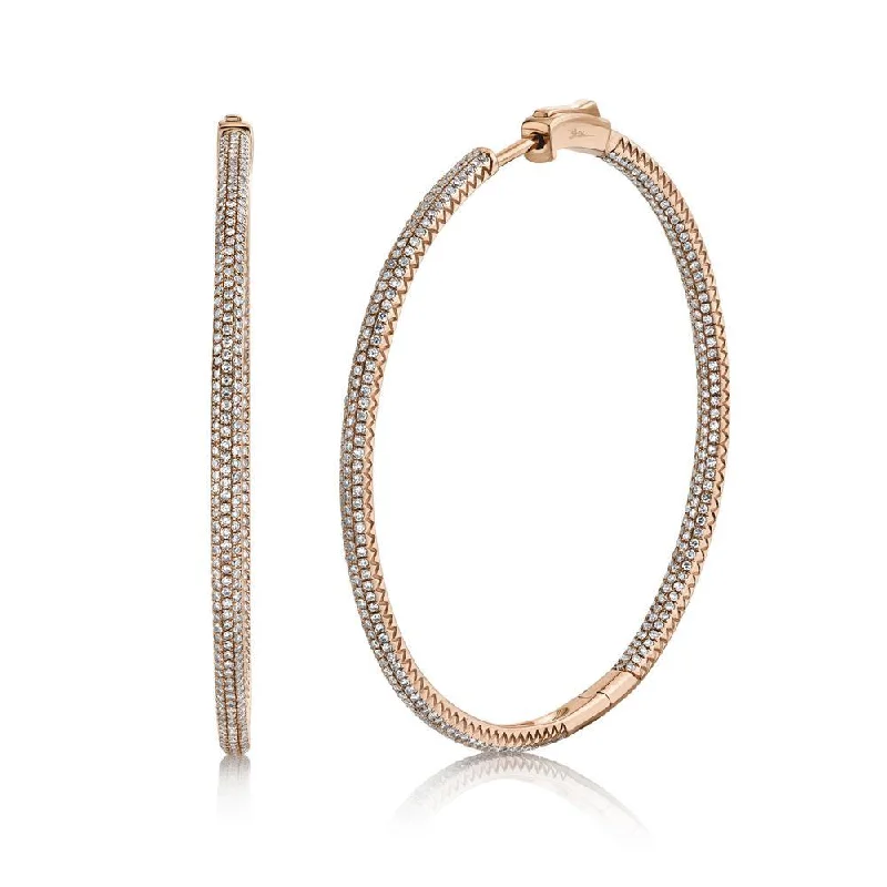 women's earrings with handcrafted style -14K Rose Gold Diamond Pave Hoop Inside/Outside Earrings