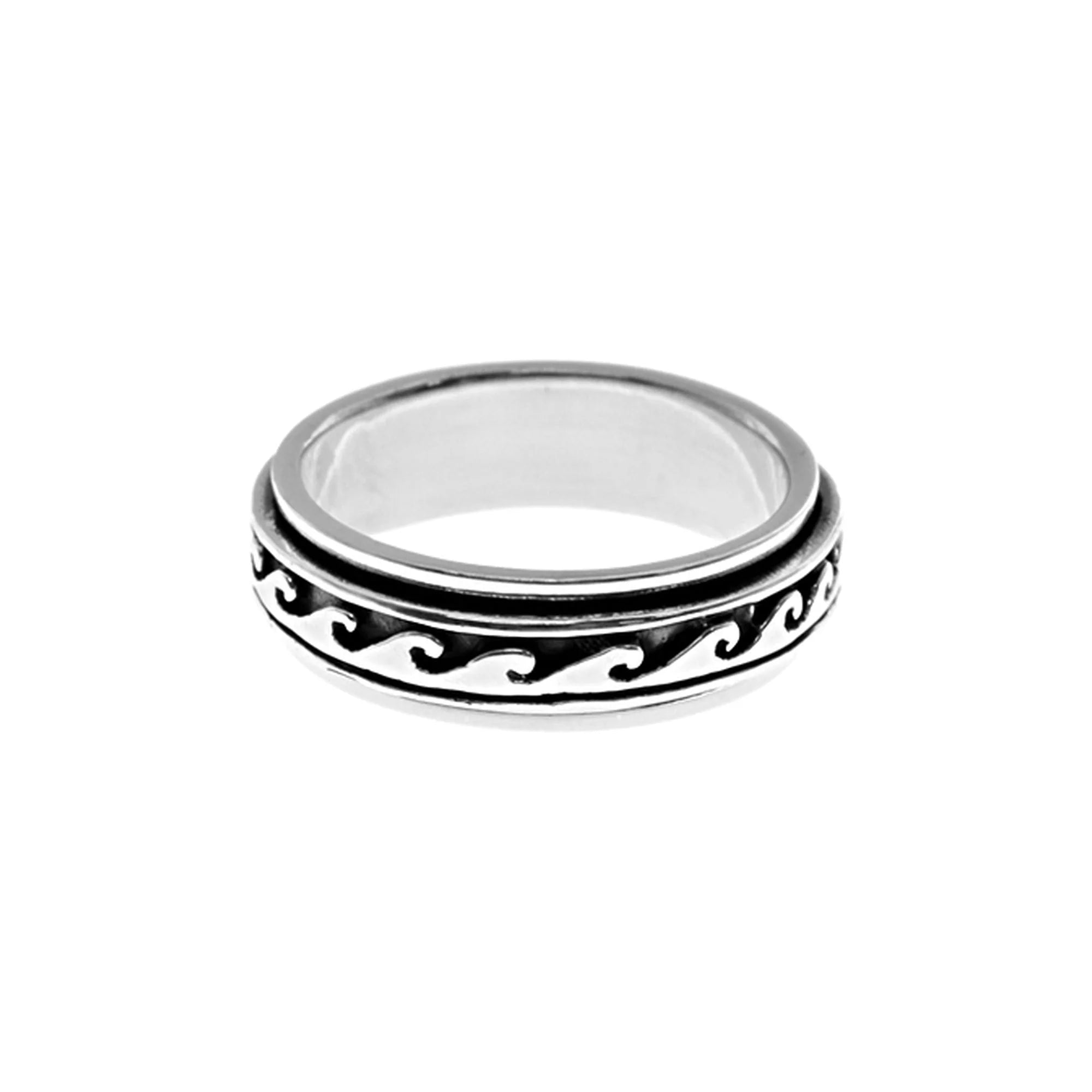 women's rings with chunky band -Sterling Silver Wave Design Spinner Ring