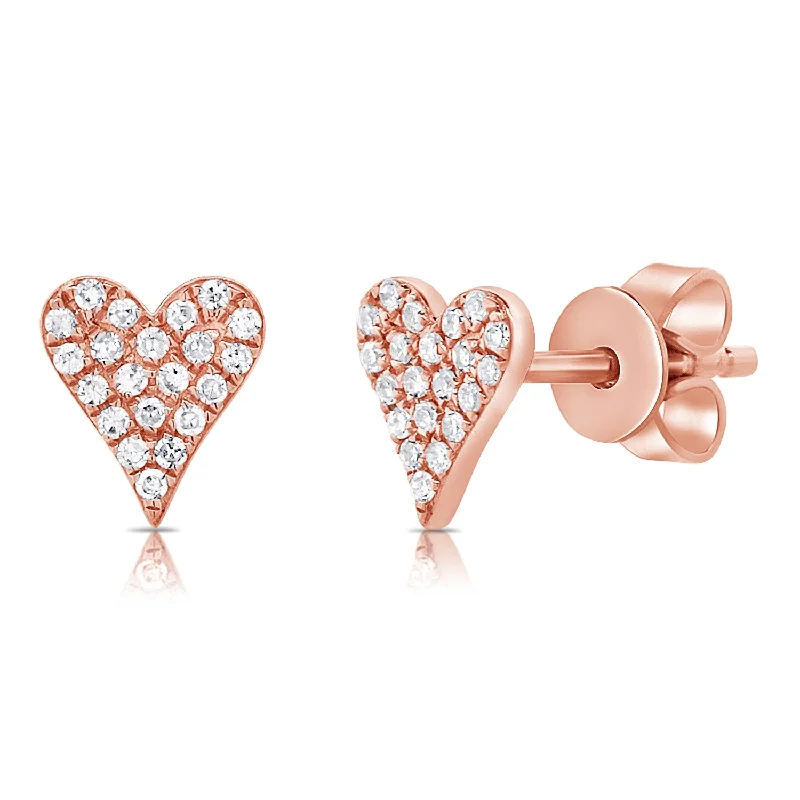 women's earrings with infinity symbol -14K Rose Gold Diamond Elongated Heart Stud Earrings