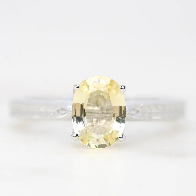 women's rings with cushion-cut diamond -Edith Ring with a 1.28 Carat Yellow Oval Sapphire in 14k White Gold - Ready to Size and Ship