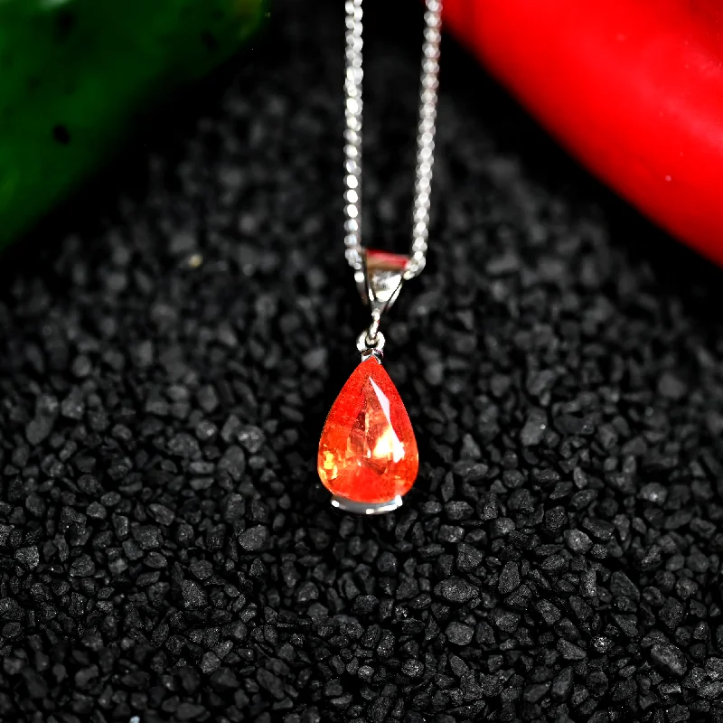 women's necklaces with double chain -3.01CT Orange Sapphire Custom Pendant