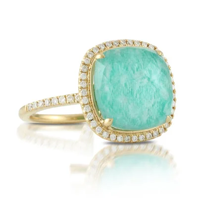 women's engagement rings with simple solitaire -18K Gold Amazonite Diamond Accent Ring