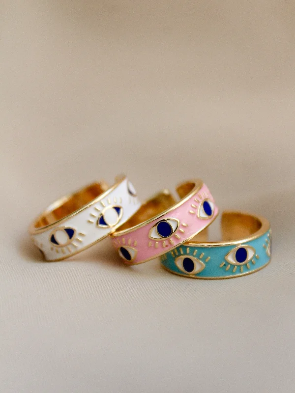 women's rings with diamond cluster -Enamel Eye Rings