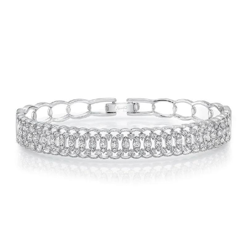 women's bracelets with tiny pendants -Uneek Broderie Anglaise Open Lace Diamond Bangle Bracelet