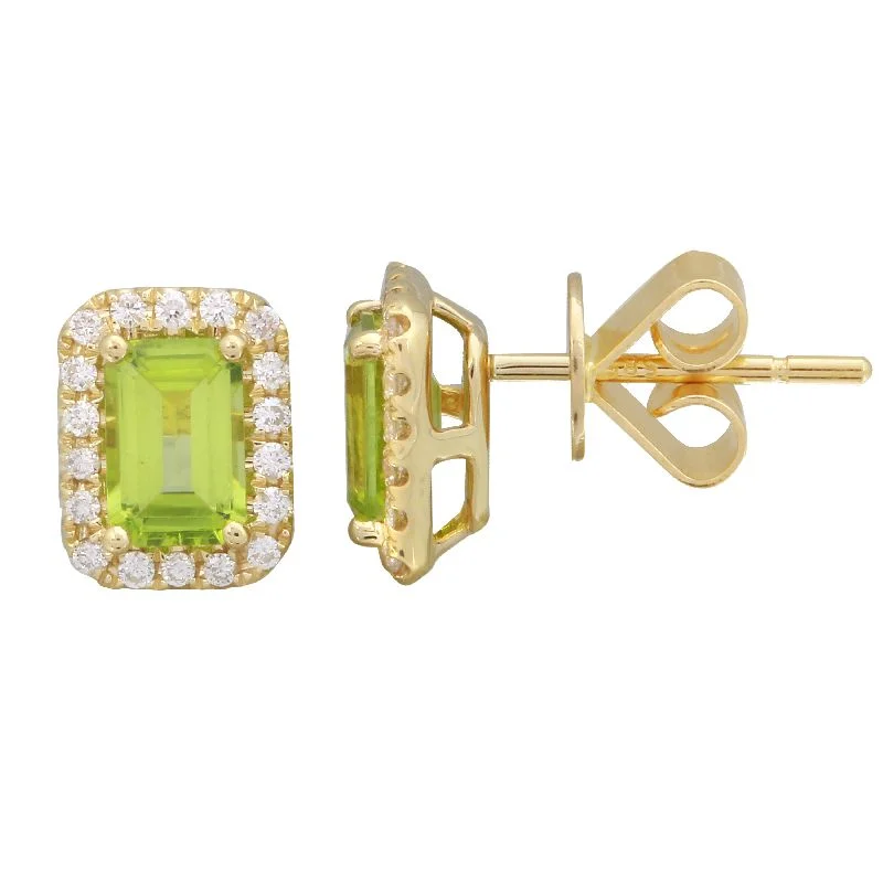 women's earrings with soft curves -14k Yellow Peridot Emerald Cut Gemstone Earrings