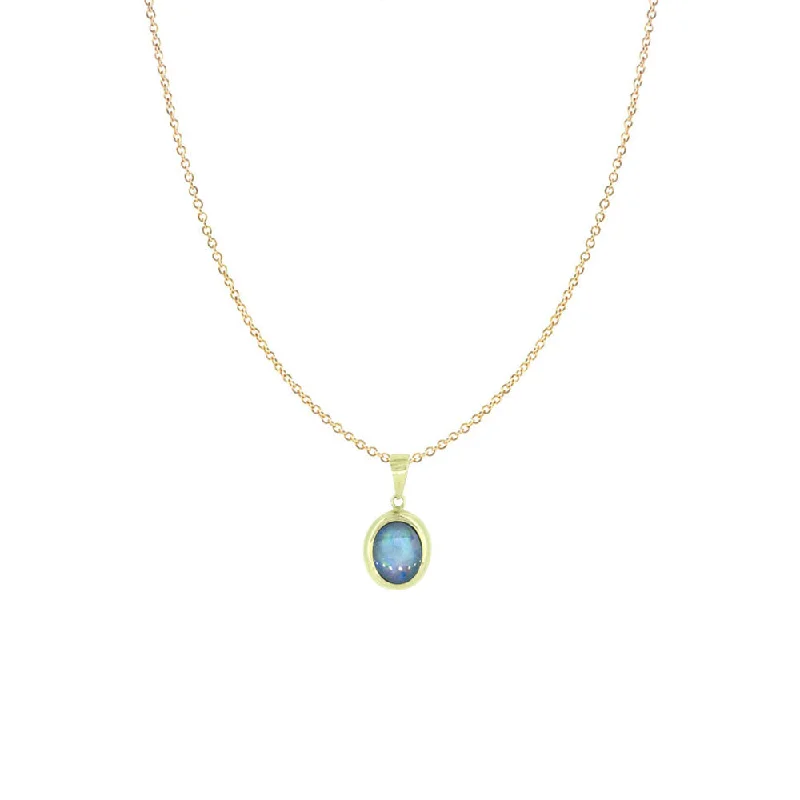 women's necklaces with pendant and charm -14 Karat Yellow Gold Doublet Opal