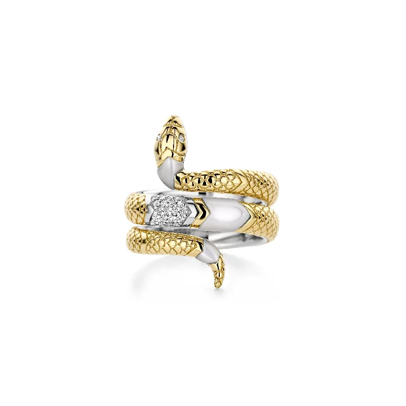 women's rings with playful design -Ti Sento Gold Vermeil Pearl Cubic Zirconia Snake Ring