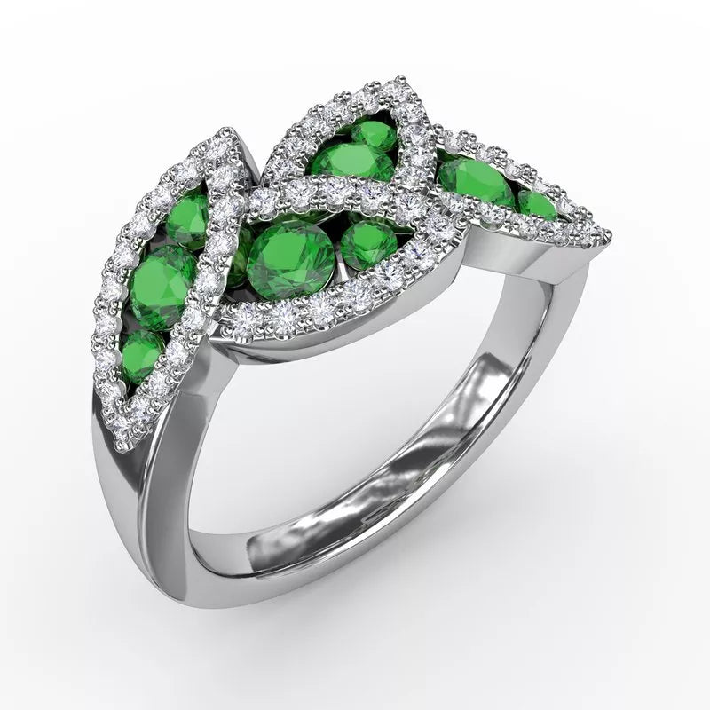 women's engagement rings with pave diamonds -Fana Glam Galore Emerald and Diamond Leaf Ring 1597