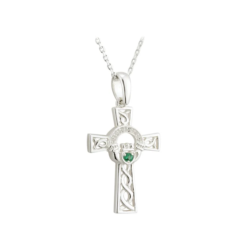 women's necklaces with heart and gemstone -Sterling Silver Claddagh Cross