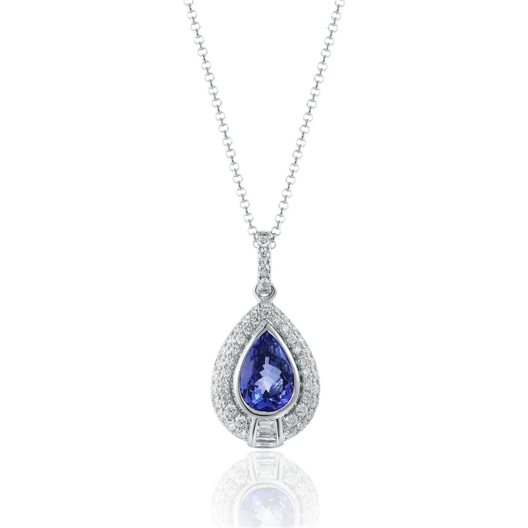 women's necklaces with vintage style -Luvente 14k Tanzanite and Diamond Pendant N02405