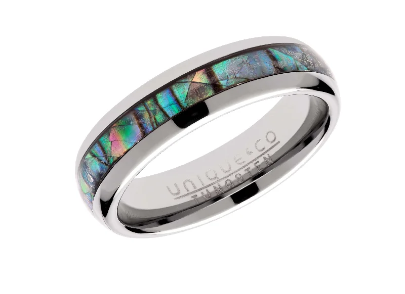 women's rings with mixed metal design -Unique & Co 6mm Tungsten Carbide Ring with Abalone Shell