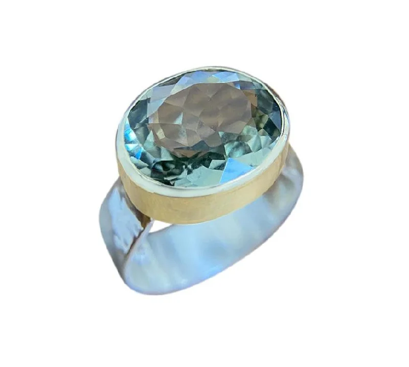 women's rings with cushion-cut diamond -Yaron Morhaim 9ct Gold & Faceted Green Amethyst Ring