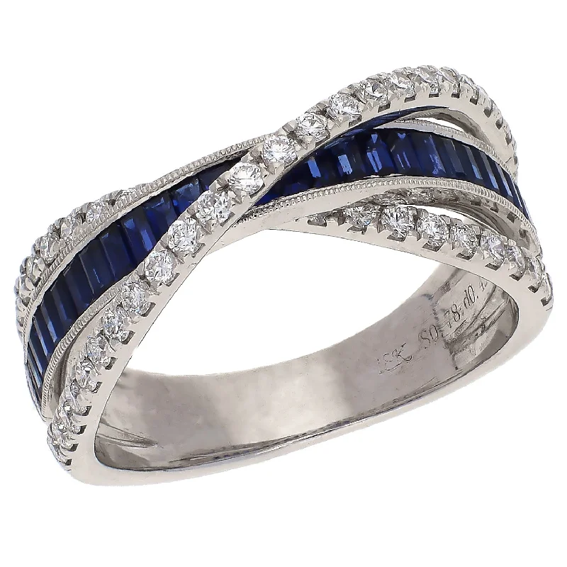 women's engagement rings with split band -Simon G 18K White Gold Sapphire and Diamond Band