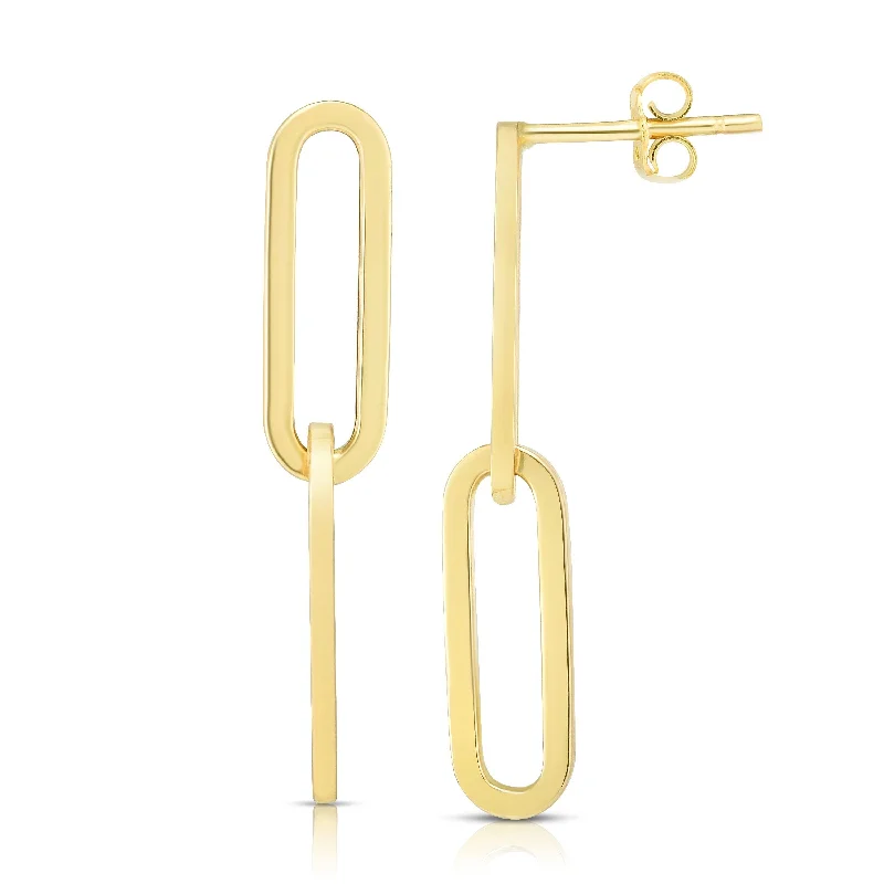 women's earrings with gemstone -14k Yellow Gold Oval Paper Clip Earrings