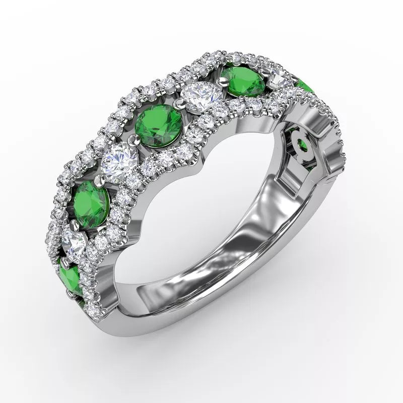 women's engagement rings with radiant-cut diamond -Fana Endless Romance Emerald and Diamond Wave Ring