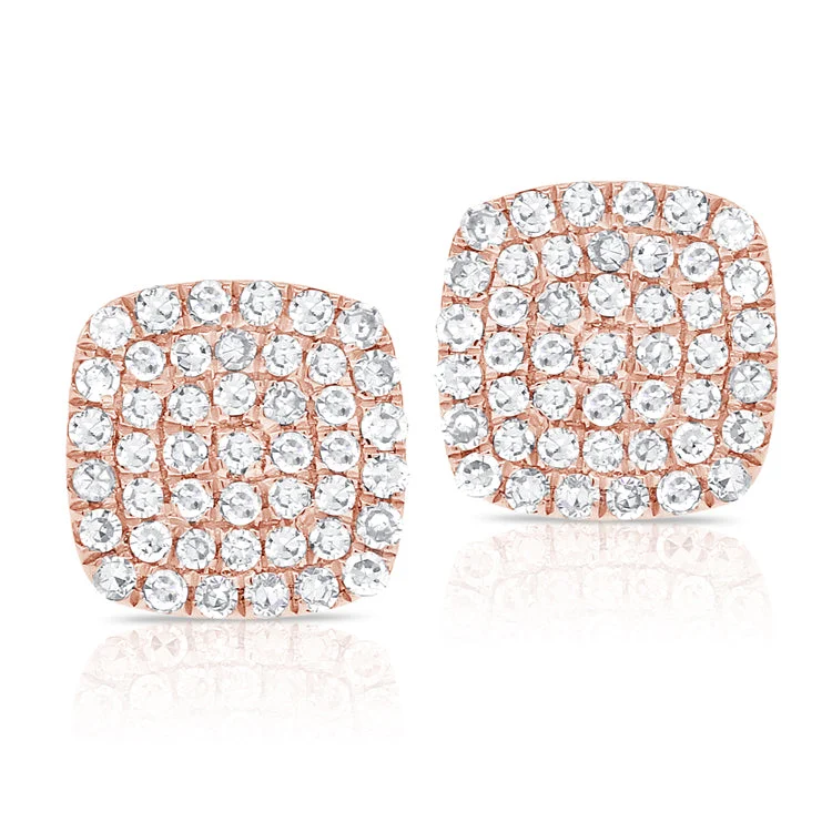 women's earrings with radiant cut -14K Rose Gold Diamond Cushion Stud Earrings