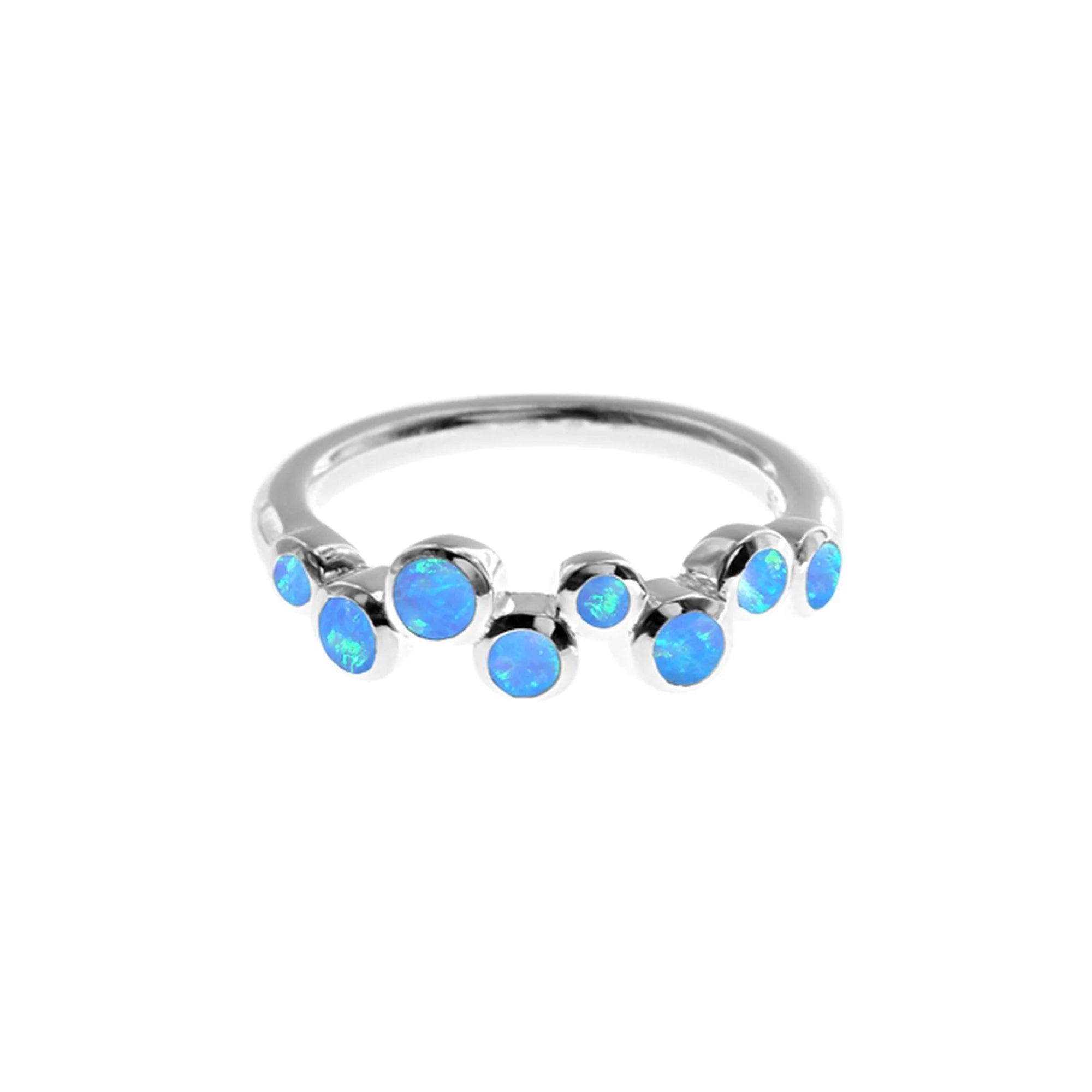 women's rings with dainty band -Sterling Silver Blue Opalique 8-Stone Staggered Ring