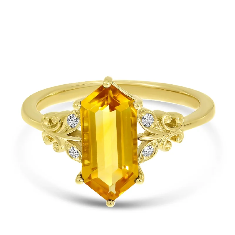 women's rings with blue sapphire -14K Yellow Gold North 2 South Citrine Hexagon Ring RM4430