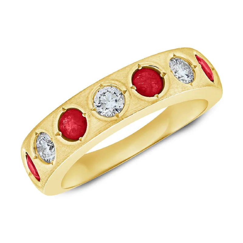 women's engagement rings with channel setting -Sophisticated Gypsy Ring with 0.94 Carats of Rubies and Diamonds