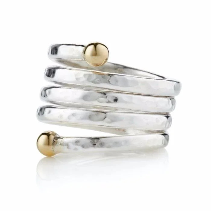 women's rings with floral design -Lavan Gold and Silver Hammered Spiral Ring