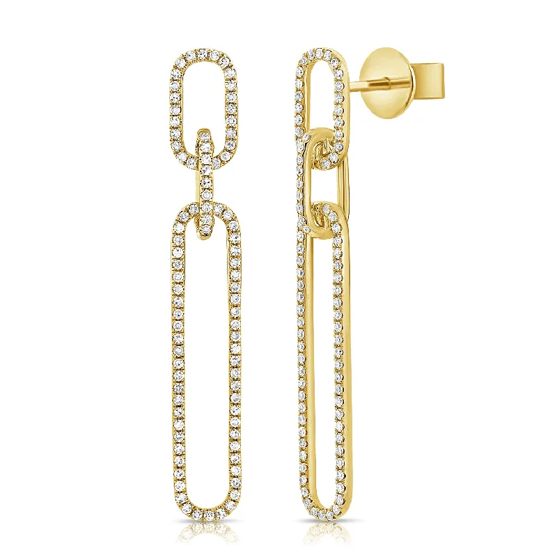 women's earrings with huggie design -14K Yellow Diamond Paper Clip Dangle Earrings